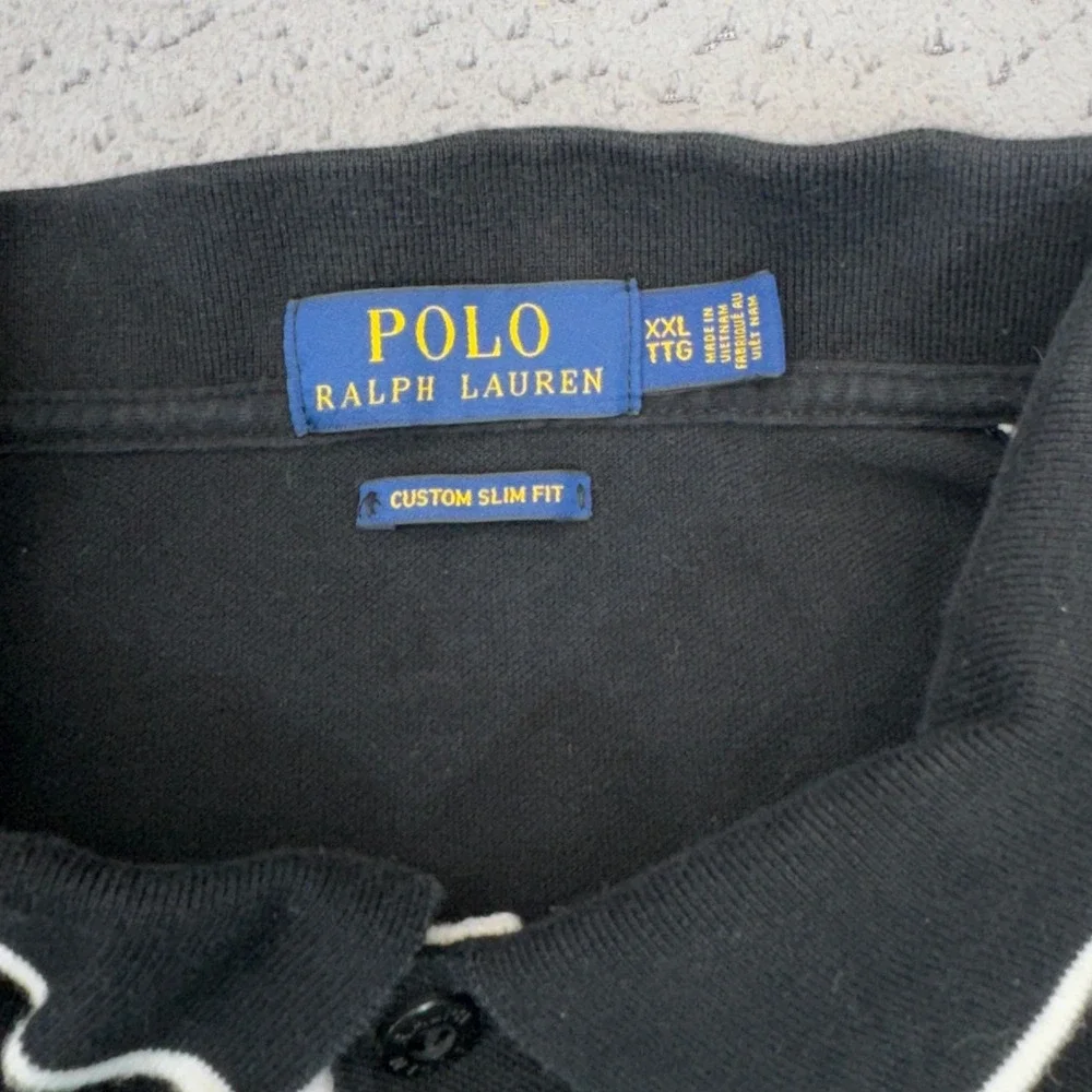 Polo Ralph Lauren Shirt Mens 2XL XXL Black Rugby Stripe Custom Slim Fit Pony